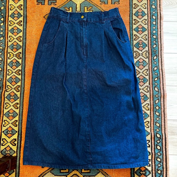 Vintage Dresses & Skirts - Vintage Center Aisle denim jean maxi midi skirt church girl 90s modest